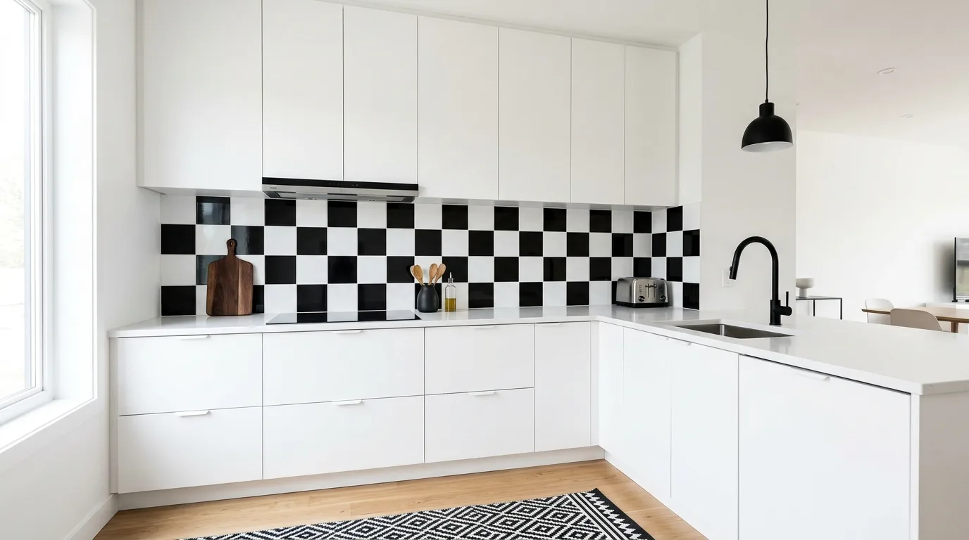 Let the backsplash connect to the countertops inspiration for a white kitchen with a backsplash feature.